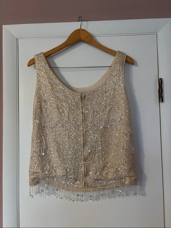 Vintage 60’s Beaded Sequins Cream Pastel Large Wool Embellished Bridal 50’ Large - Picture 6 of 17